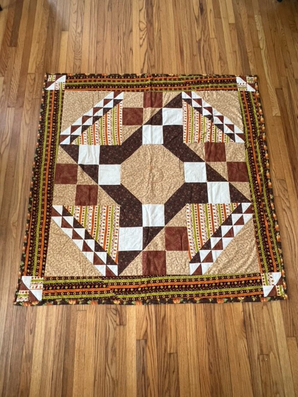 Handmade Fall Patchwork Quilt 64x64 Pumpkin Sunflower Autumn Throw